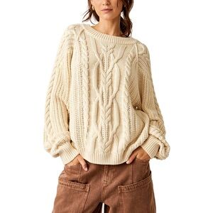 Free People Frankie Cable Pullover Sweater - Ivory